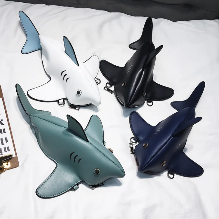 

Funny Shark Women Shoulder Bags Cartoon Chain Messenger Bag Ladies Lovely PU leather Phone Bag Crossbody Bags Bolsas, Black,white,blue,green