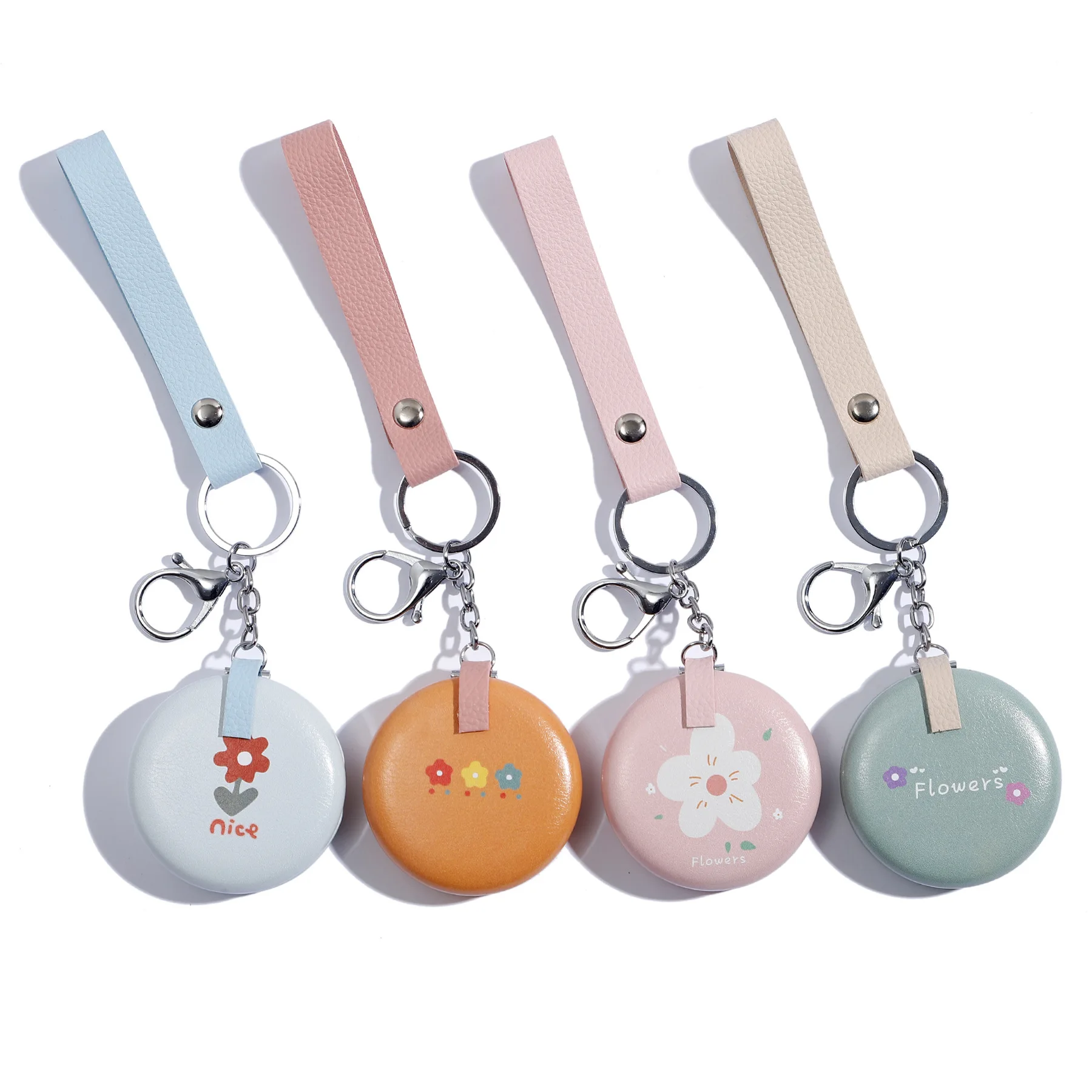 

New Arrive Leather Round Mini Mirror Cute Small Vintage Mirror Compact Pocket Mirror With Logo
