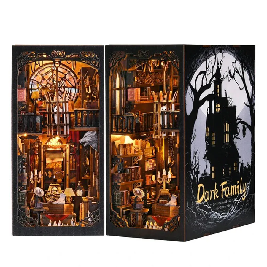Hamaileon SL04 Dark Family Bookends 3D Nook Puzzle DIY Kit Home Decor Book Nook with Dust Cover Doll House