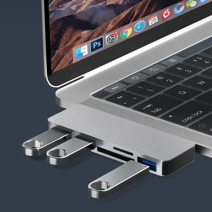 

USB 3.0 Data Hub 5 in 1 Type C Docking Station with USB A SD TF for Macbook, Macbook Pro, Macbook Air, Silver/ gray
