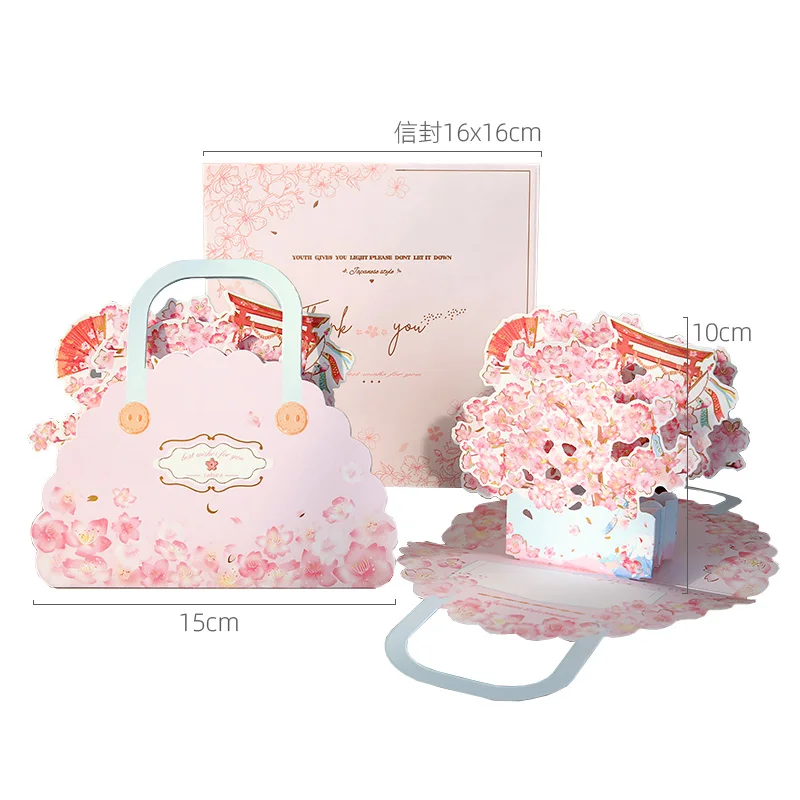 

Simno pink 3D three-dimensional flower envelope small card paper holiday blessing gift