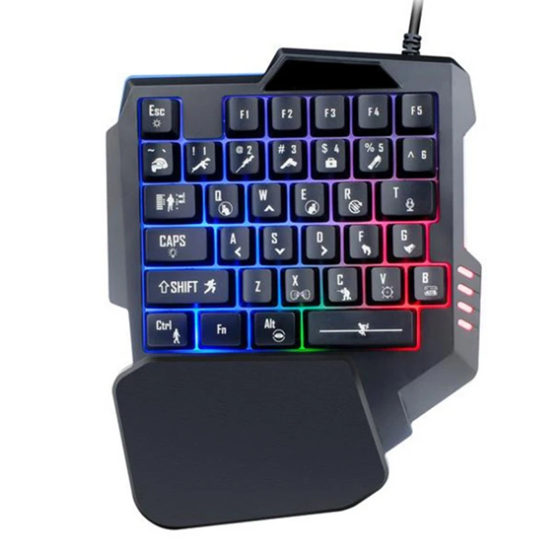 

2020new Portable USB 2.0 35 keys keyboard led mini phone gaming keyboard and mouse for Game for Peace, Black
