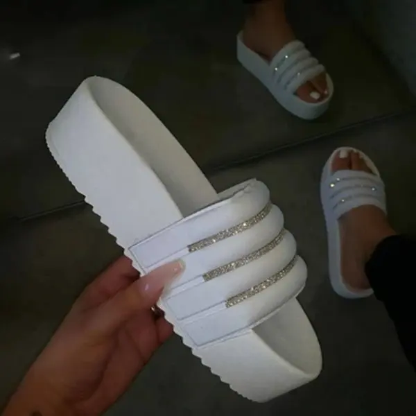 

2020 Women's plus size flat flip-flops rhinestone sequins, trendy slippers, outdoor sandals, 5 colors as picture or customized