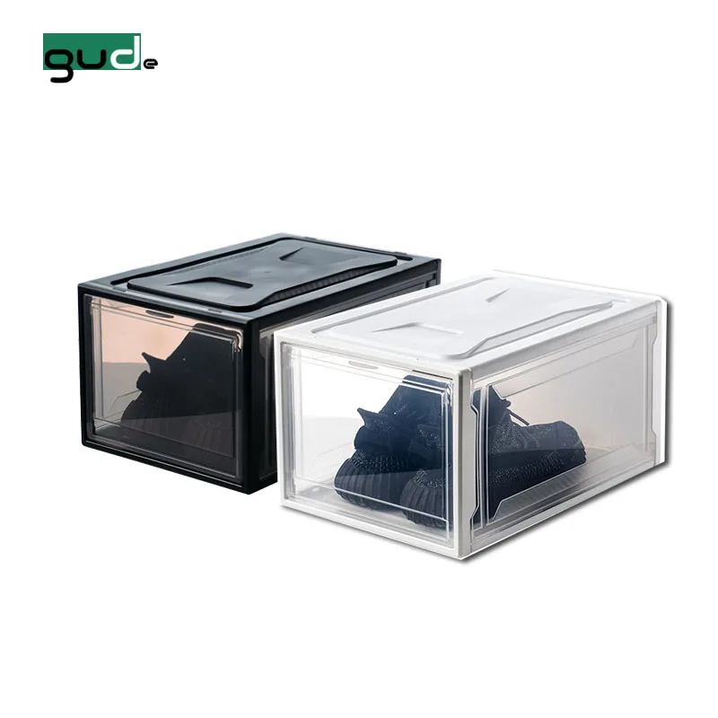 

China supplier Plastic transparent shoe organizer black container box shoebox, Black/white