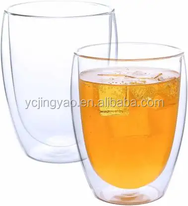 

Wholesale 350ML Borosilicate Double Wall Clear Glass Coffee Cup without Handle Drink Glass Mike Mug, Clear transparent