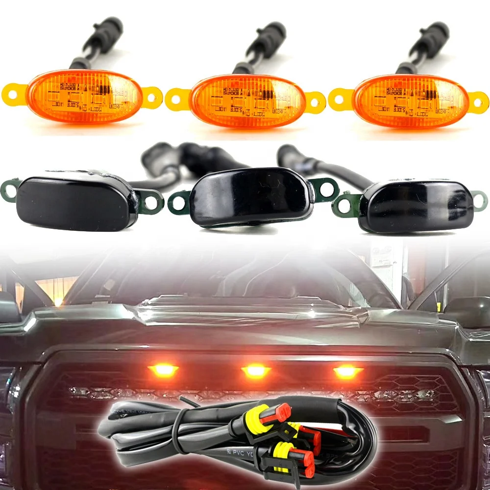 3pcs Amber light for 4x4 Pickup Truck F150 F250 F350 Raptor Dodge Ram Chevy Silverado Front Grille F-150 LED bumper light