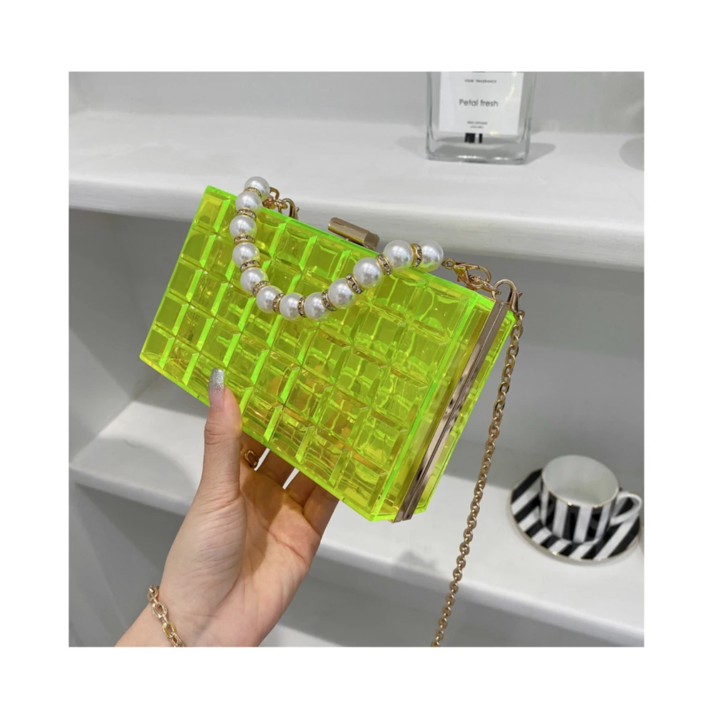 

Factory sale 2021 New Acrylic Hand-held pearls chain shoulder bags Women Mini PVC transparent handbags, Customizable
