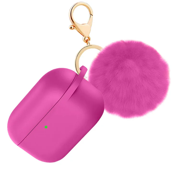 Colorful Silicone Protective Case Cover For Airpods Pro With Fur Ball Keychain