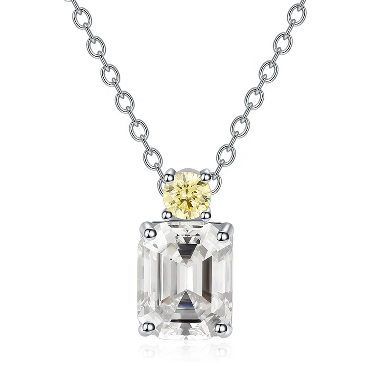 

100% 925 Sterling Silver Created Moissanite Emerald Citrine Gemstone Wedding Pendent Necklace Fine Jewelry Wholesale