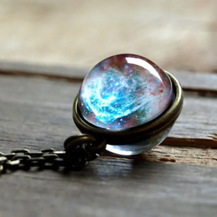 

Hot sale Universe star time Gemstone Necklace solar system Double side glass pendant for necklace starry night Necklace