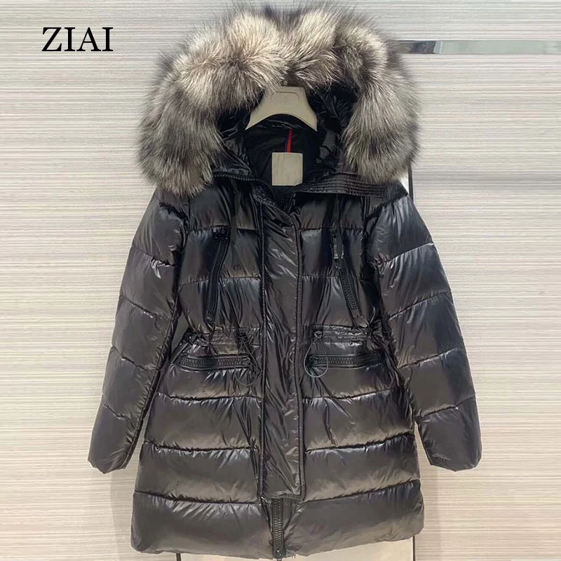 

Hot sale wholesale belt puffer coat waterproof quilted coats parkas with real big fur hood plus size winter coats women, White, black