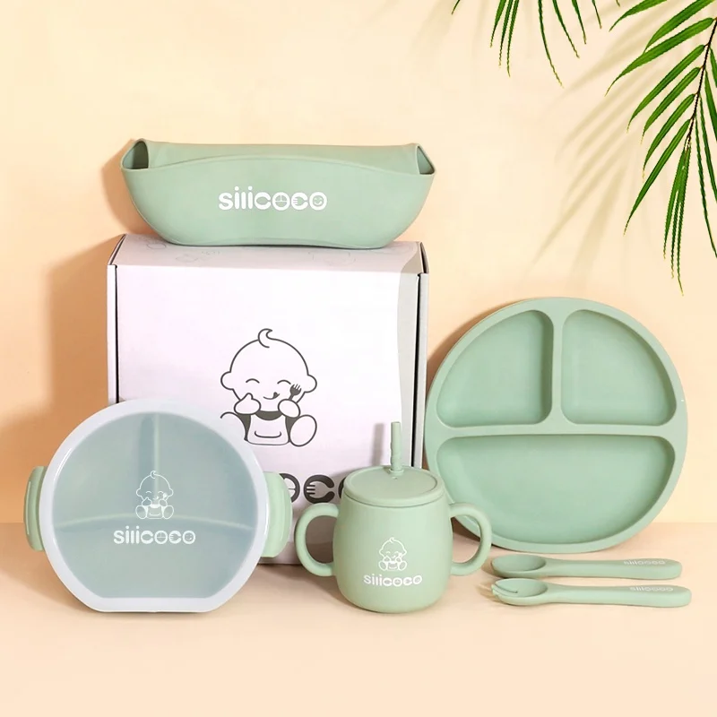 

In stock New Arrival Eco-friendly Non-toxic Strong Suction Bowl Spoon Set Feeding Bib Baby Silicone Bowl And Plate Eating Set