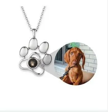 

Hot Sell Stainless Steel Cute Pet Animal Cat Dog Paw Print 100 Languages I Love You Projection Necklace