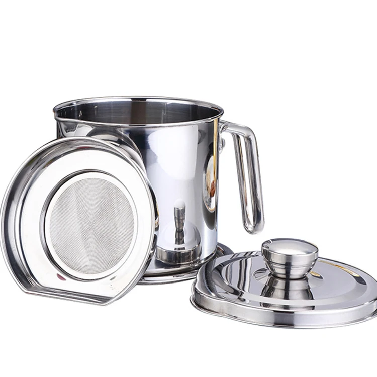 

AA571 Kitchen Cooking Tool Oil Filter Storage Can Grease Strainer Pot Oil Strainer Container Stainless Steel Lard Tank 500g, Silver,green,red