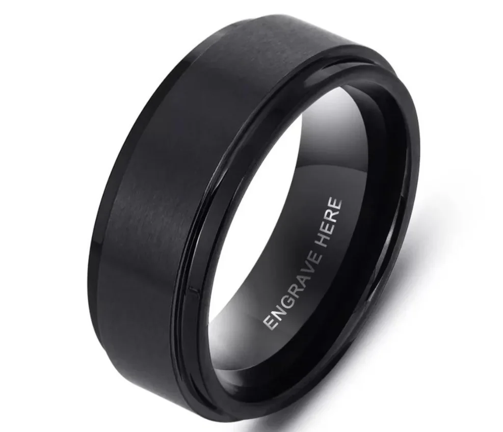 

2021 New Arrivals Personalized Engrave Name Rings for Men Black Stainless Steel Ring Fashion Male Jewelry Gift for Husbands