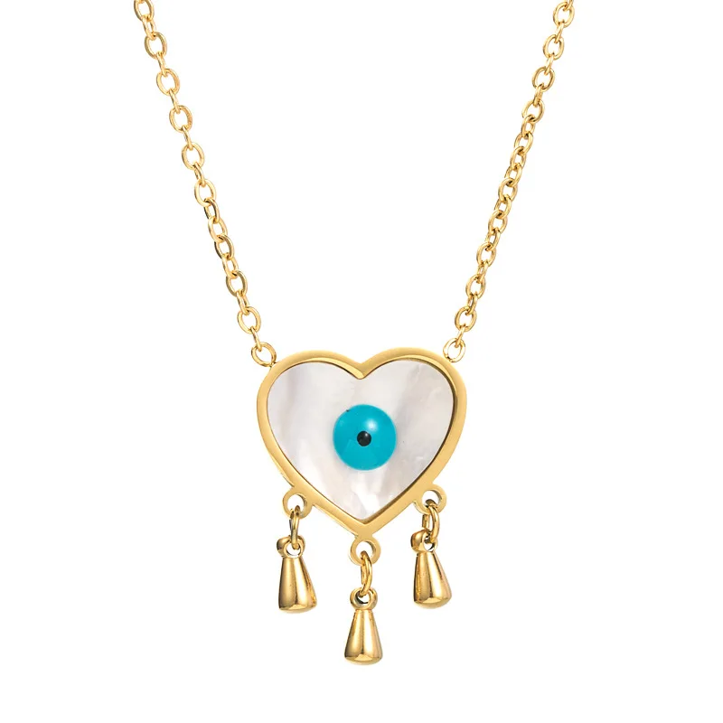 

Hot-Selling Fashion Heart-Shaped Devil'S Eye Collarbone Chain Titanium Steel Necklace Accessories Women, Silver/gold