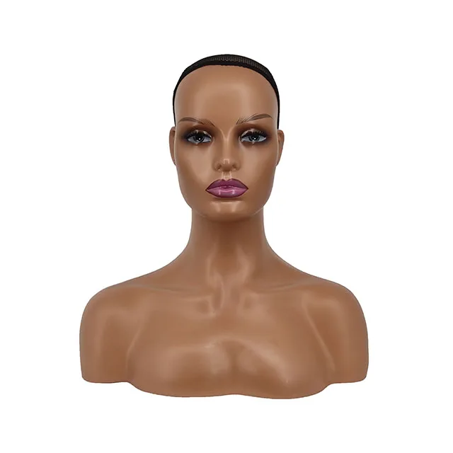 

European Beauty Scarf Hat Display Props Black Mannequin Head for Wigs Realistic Female