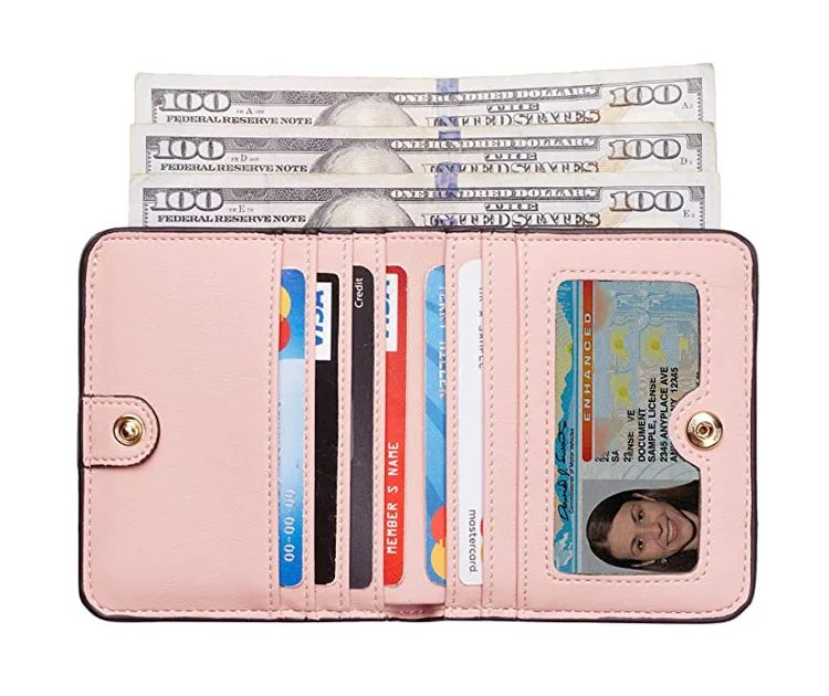 

customised Bifold ladies women card holder wallet mini purse men leather wallets with ID Window, Customized color