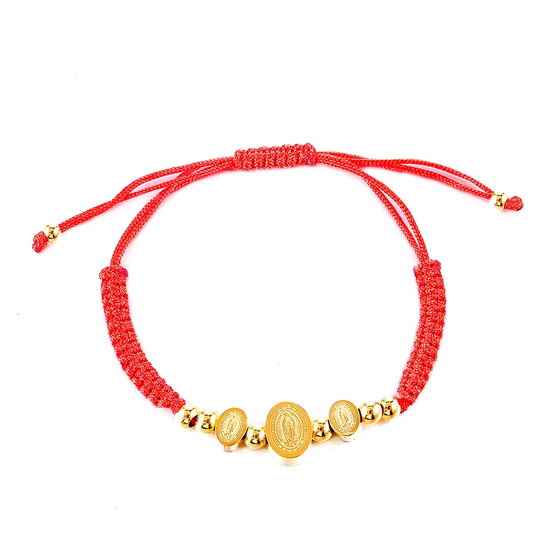 

Adjustable handmade braided Weaving Religious Bracelet Virgin Mary Stainless Steel Gold-plated Religious Jewelry Bracelet, Picture