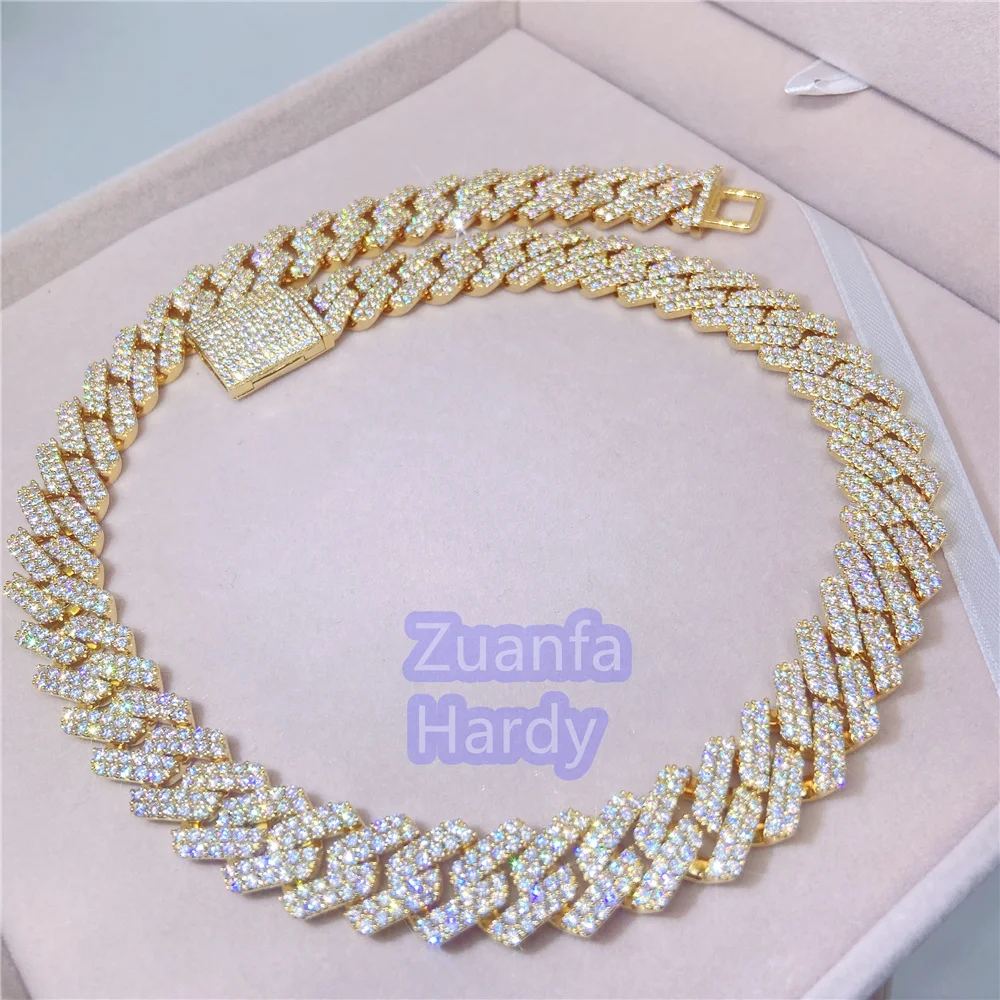 

15MM Custom Iced out VVS Hiphop Moissanite Necklace Fits Name Pendant Gold Plated Cuban Link Chain