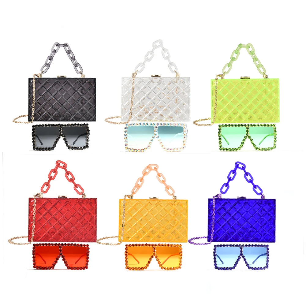 

2021 Jelly Purses And Bags Wholesale Girl Transparent Purse For Women Clutch Arcylic Bag Purse And Sunglasses Set