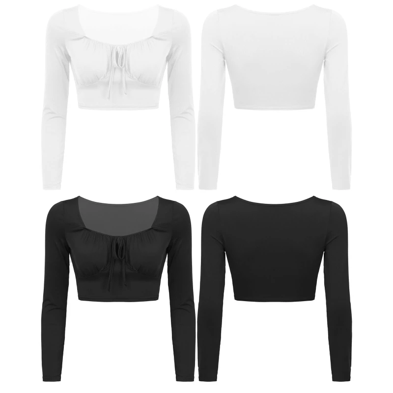 

Luxury Y2K Clothing Square Neck Slim Fit Crop Top Long Sleeve Casual Bowknot Cropped T-shirt For Men