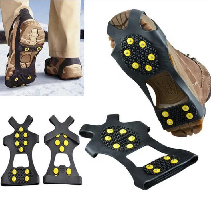 

Snow Anti-Skiing Climbing Rock Claws Non-Slip Hiking Shoes Covers Stainless Steel Ten-Tooth Nails Silicone Crampons, Customized