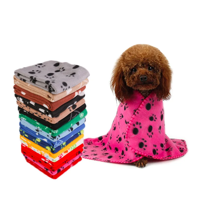 

Pet Dog Blanket Warm Fleece Fabric Mat Paw Print for Small and Dogs Blanket