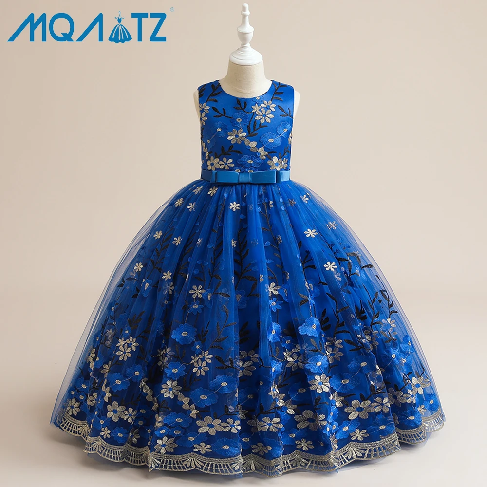 

MQATZ New Products Birthday Party Dress Sleeveless girl dress Elegant Long Flower Embroider Princess Dress Design