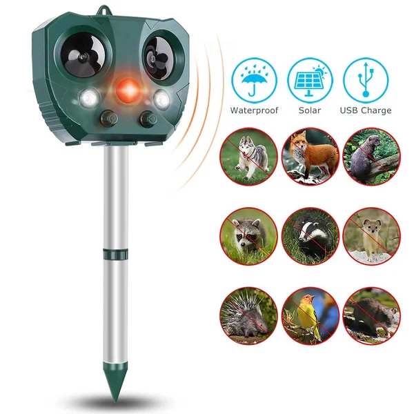 

Outdoor Solar Ultrasonic Animal Repeller Motion Sensor Activated Owl Shape Controller Flash Animal Pest Mouse Repeller Garden