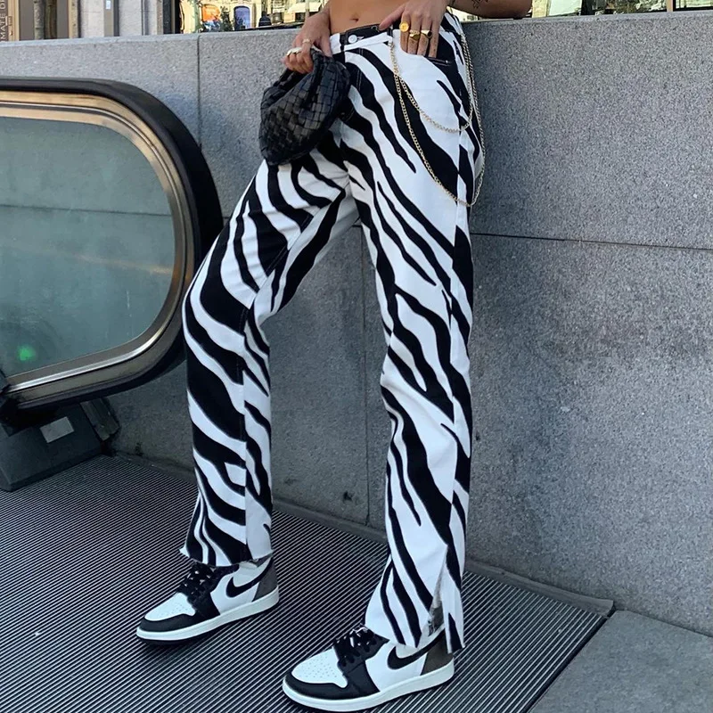 

KS464 Fall zebra print cargo pants Y2K casual street wear women's pants & trousers