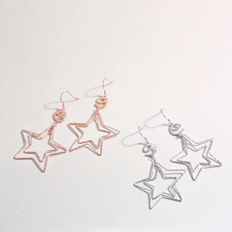 

S925 sterling silver hollow star earrings new fashion five-pointed star earrings atmospheric simple personality earrings
