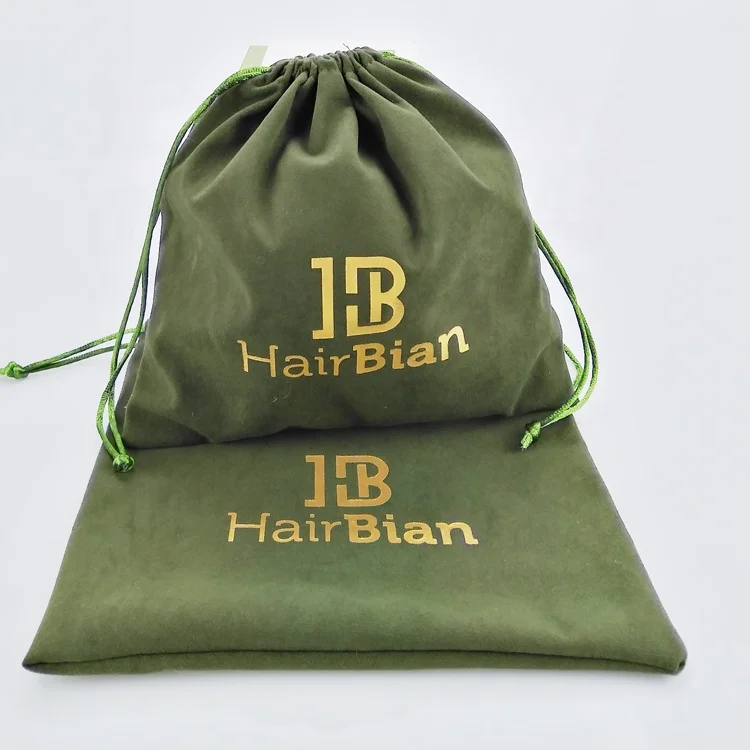 

Green velvet bags gift drawstring jewelry pouch with gold logo, Customized color