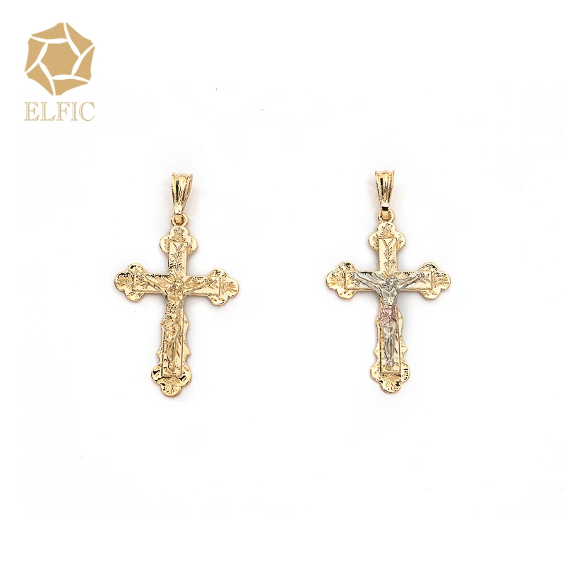 

Elfic 18 K Gold and Tri color Christian Cross Pendant Men's Necklace