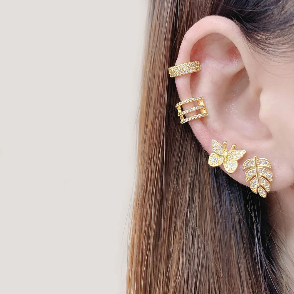 

small leaf shape ear studs gold plated butterfly earrings