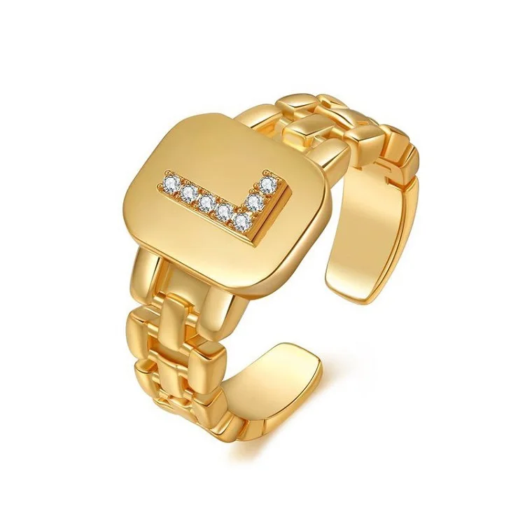 

Hot selling fashion personality designer 26 letter opening adjustable couple ring