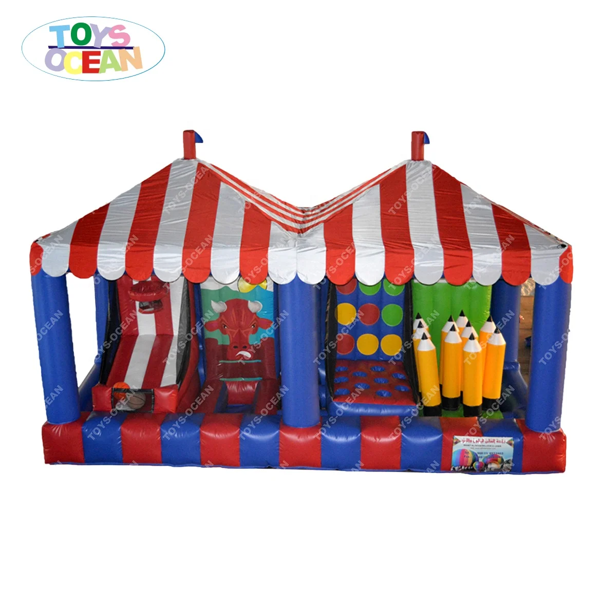 

2021 Newly Designed 4-in-1 Inflatable Carnival Stall Game for Sale PLAY House commercial using