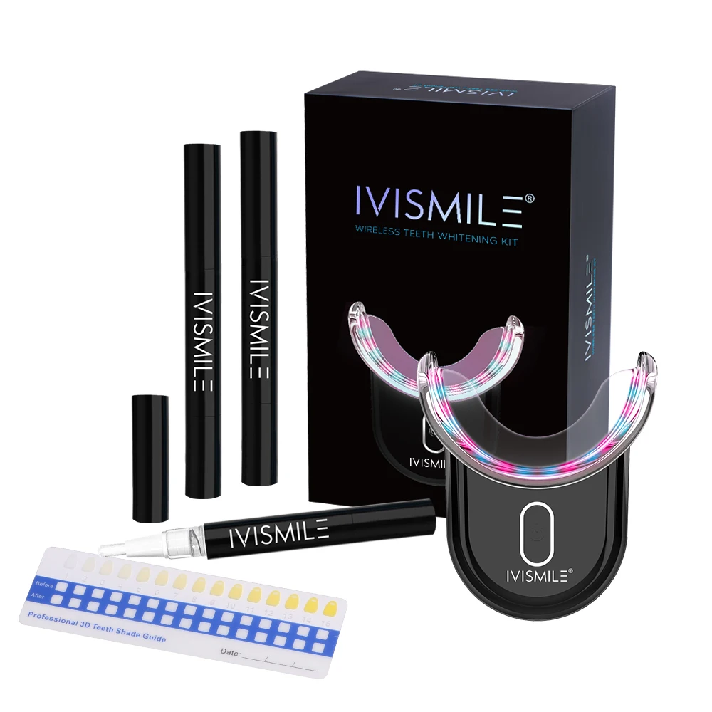 

IVISMILE Food Grade Mouthtray Portable Home Use Wireless Teeth Bleaching LED Kit, Black/white/customize