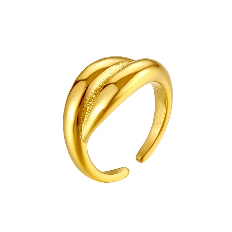 Non Tarnish Jewelry 18K Gold Plated Stainless Steel Open Gold Ring for Women Girls