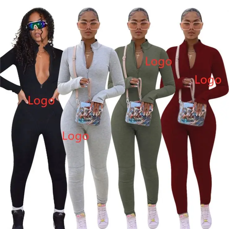 

Wholesale Fall Custom logo Plus Size Woman one piece Rompers latest design update adult onesie bandage Jumpsuits women 2021