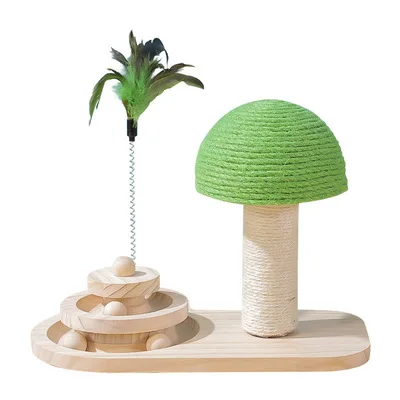 

RTS Hot Sale Mushroom Sisal Scratcher Funny Stick Turntable 3 In 1 Pet Cat Kitty Toys Pet Cat Tree Tower