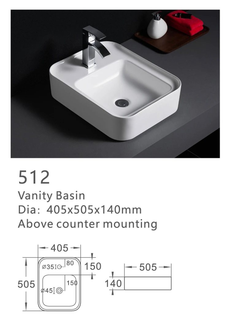 512 New arrivals rectangle white custom logo wash basin porcelain bathroom sink