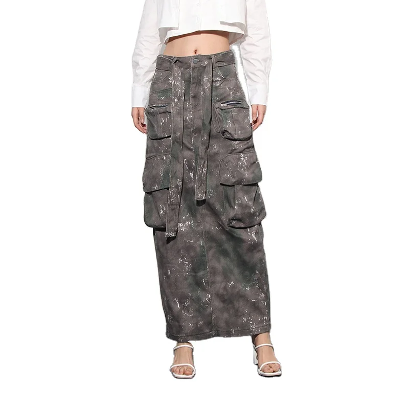 

TWOTWINSTYLE Fashion High Waist Hit Color Camouflage A Line Midi Women'S Long Skirts