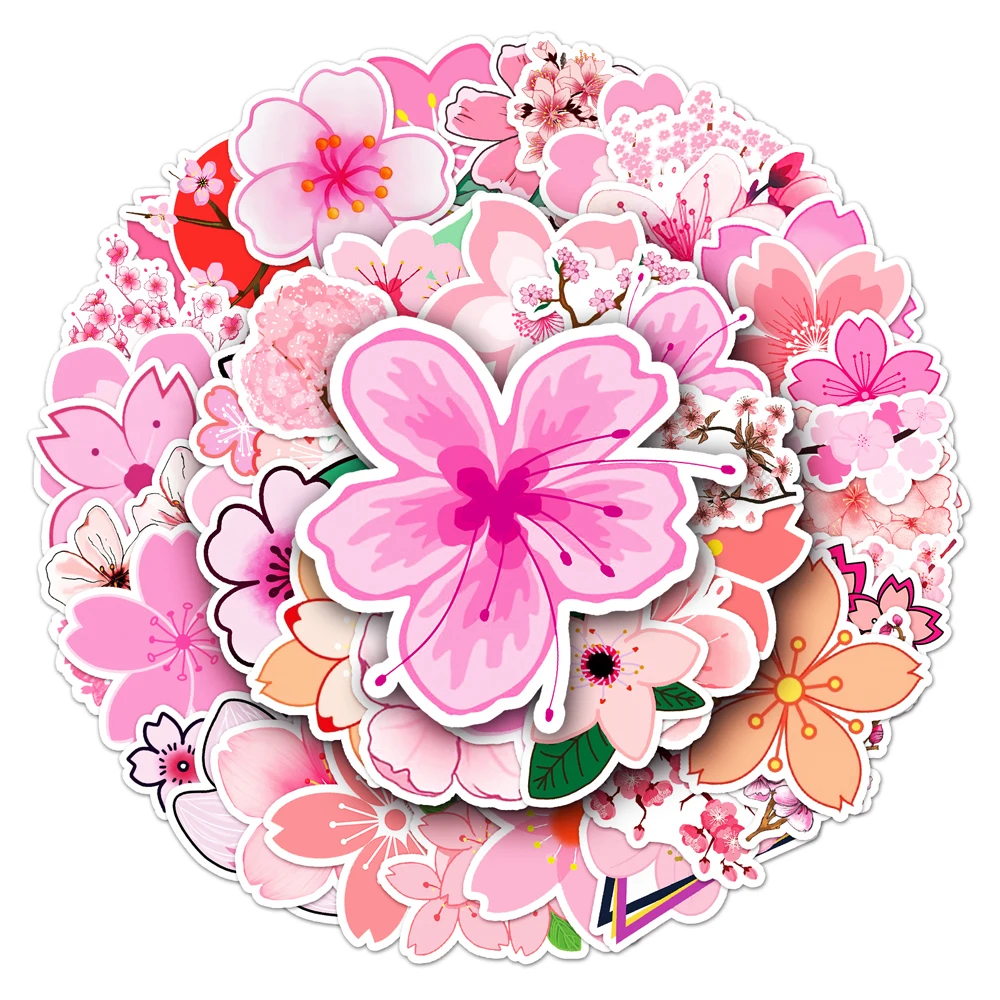 

Factory Outlet 50Pcs Plant Sakura Sticker Die Cut Waterproof PVC Vinyl Cartoon Stickers