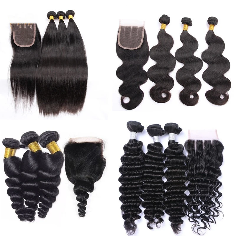 

10A Grade 100% virgin Brazilian hair body weaving peruvian virgin hair bundles with lace frontal closure in Xuchang, Natural color