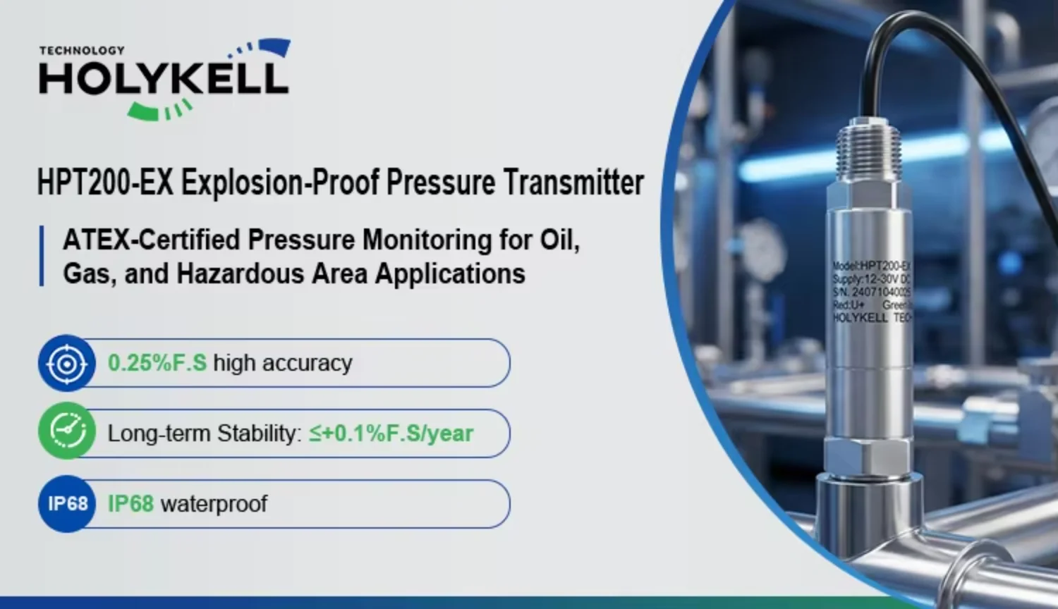 Holykell HPT200-EX TUV ATEX IECEx Explosion Proof Pressure Sensor Transmitter for Oil and Gas Industry
