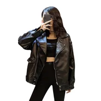 

Autumn Korean New Loose PU Motorcycle Fashion Long-Sleeved Women Leather Jacket