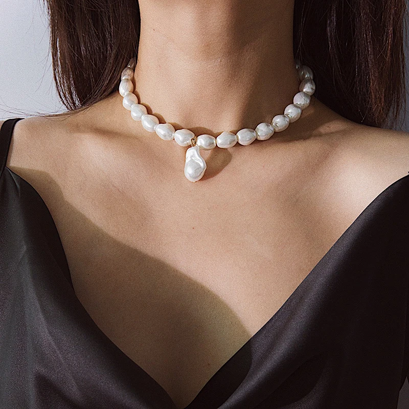 

Personalized Irregular Pearl Bead Pendant Necklace Baroque Pearl Short Choker Necklaces For Women (SK601), As picture