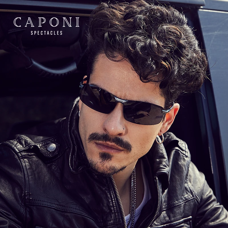 

CAPONI 2021 Men Driving Sport Photochromic Polarized Sunglasses, Black/gery