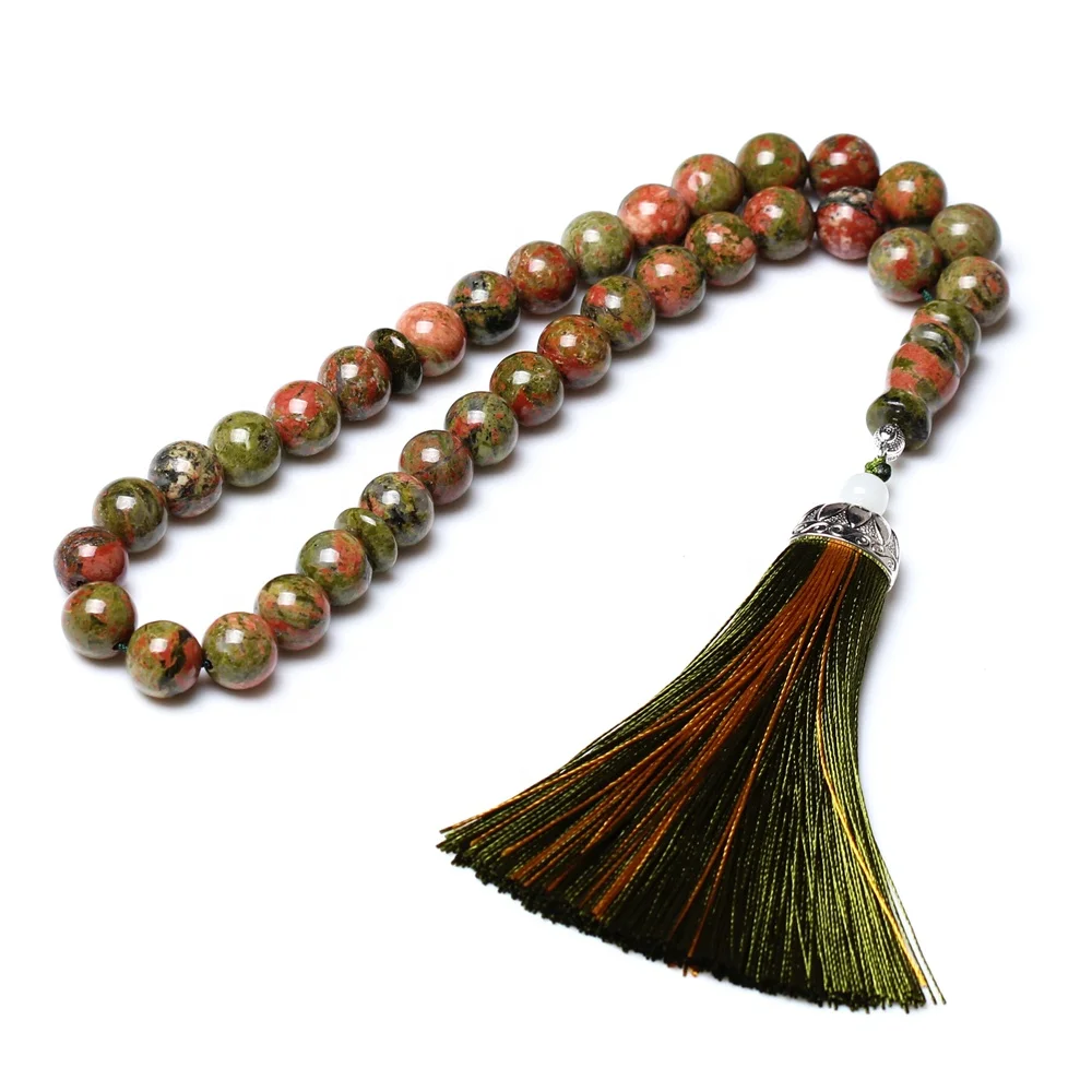 

Natural flower green stone muslim prayer beads islamic agate tasbih 33
